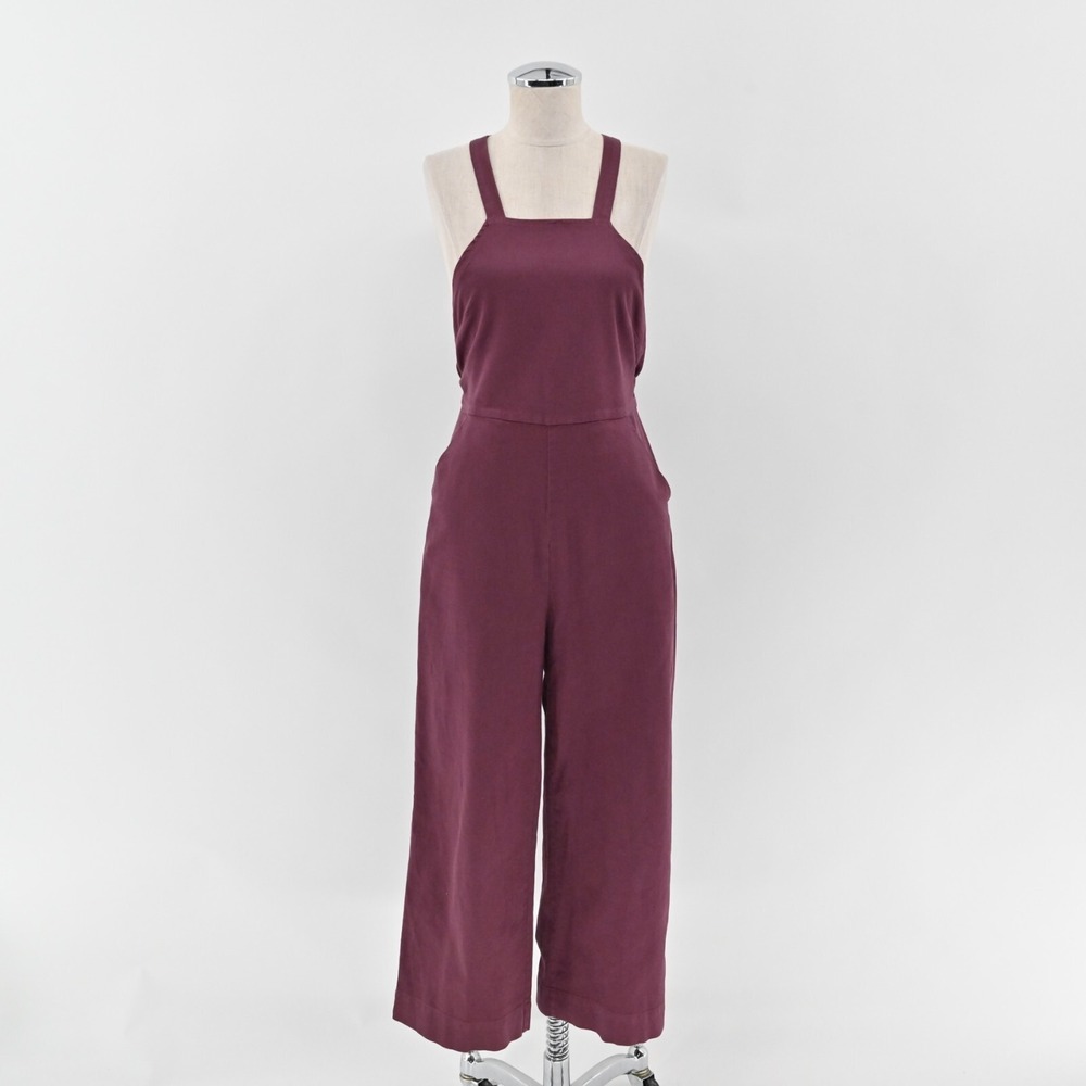 MARINE LAYER Tess Jumpsuit Womens 2 Overalls Cabernet Wide Leg Cotton Maroon